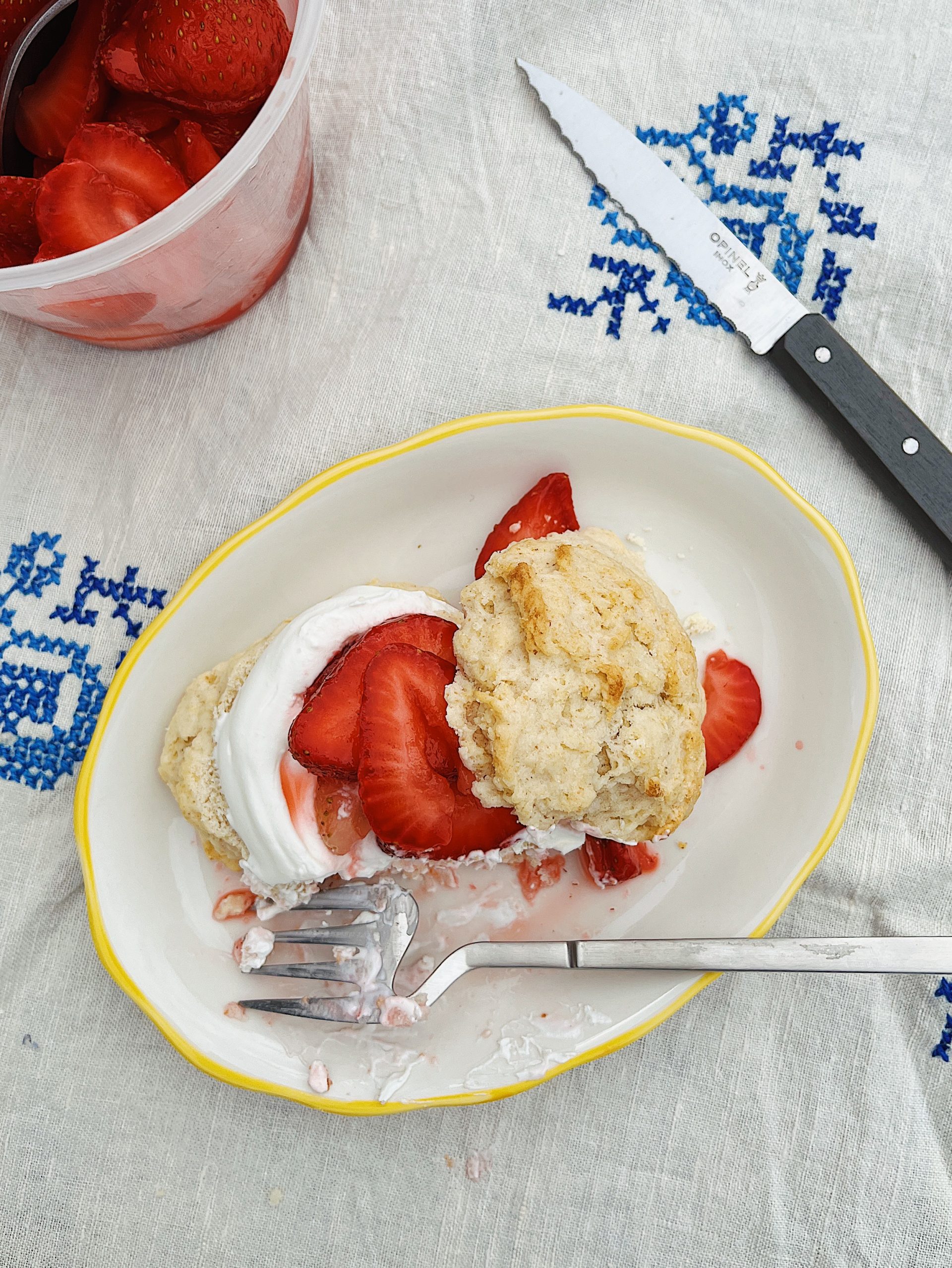 Strawberry shortcake using sourdough starter discard biscuits