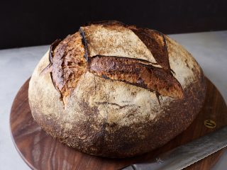 The rustic crust of my hop miche, a sourdough beer bread