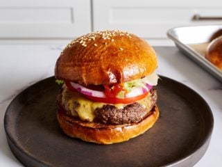 Hamburger made with sourdough milk bread hamburger buns