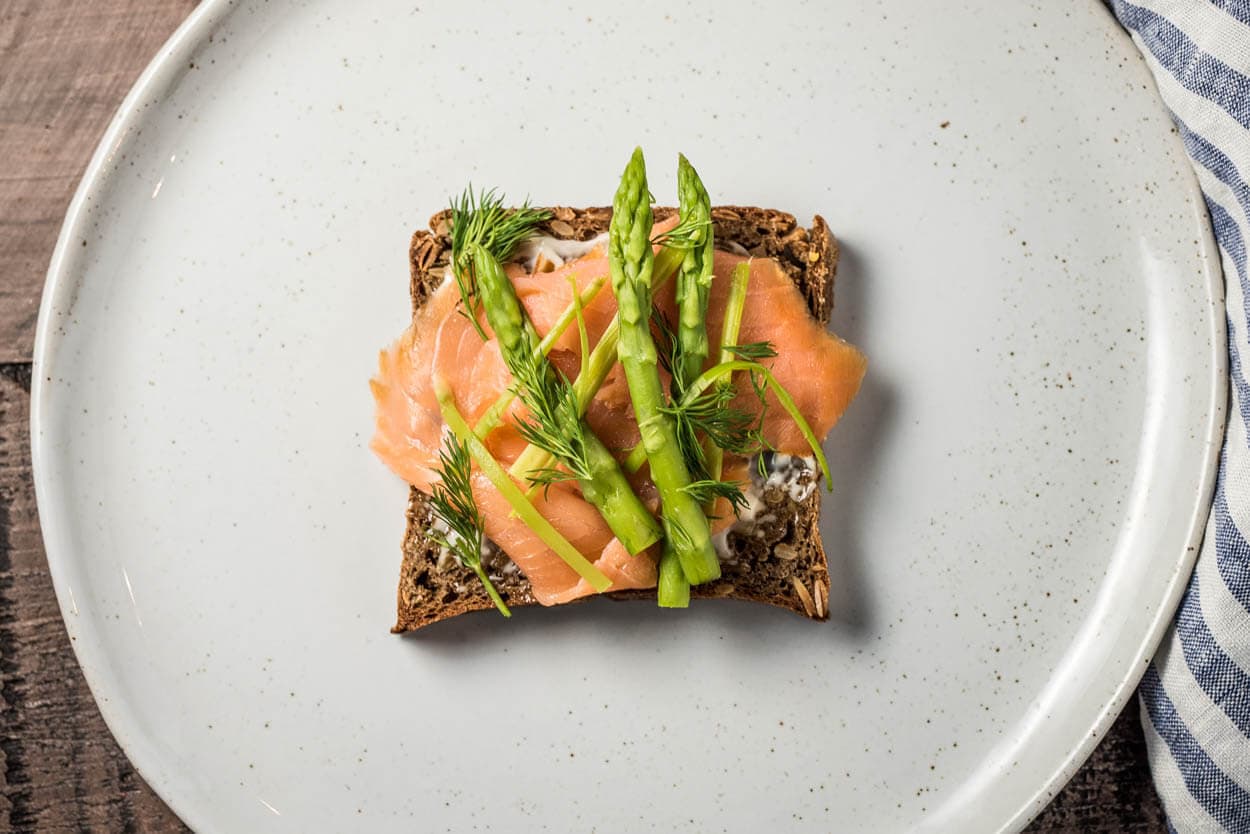 rye sourdough and salmon smorrebrod