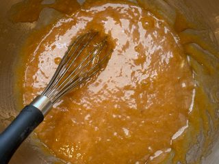 Browned butter, sugar, sourdough starter, and vanilla for discard oatmeal raisin cookies.