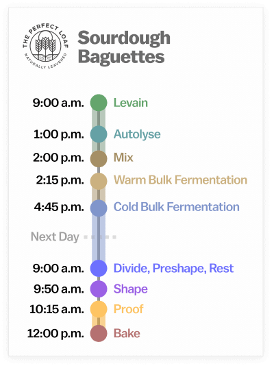 Sourdough baguette baking schedule diagram